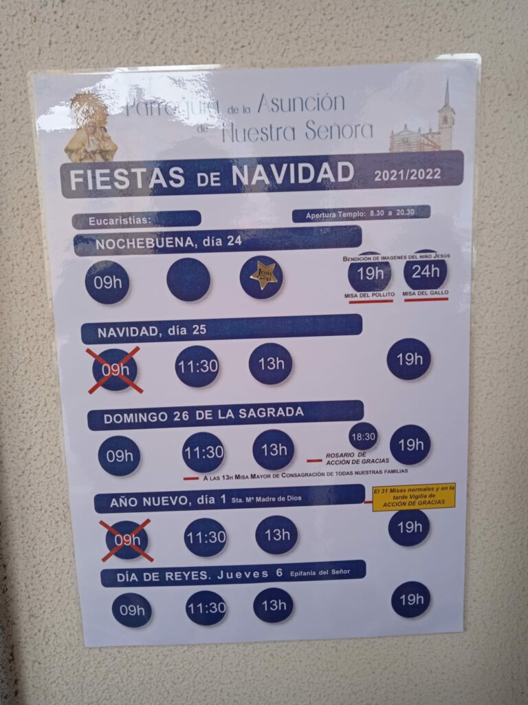 Celebraciones en Navidad: Horarios 