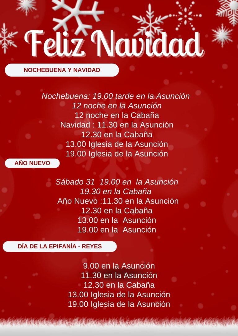 Horarios en la Parroquia y La Cabaña: Fiestas de Navidad 