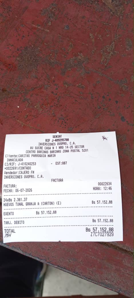 Recibo de compra de los pollos