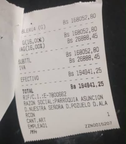 Factura de la compra de los colchones