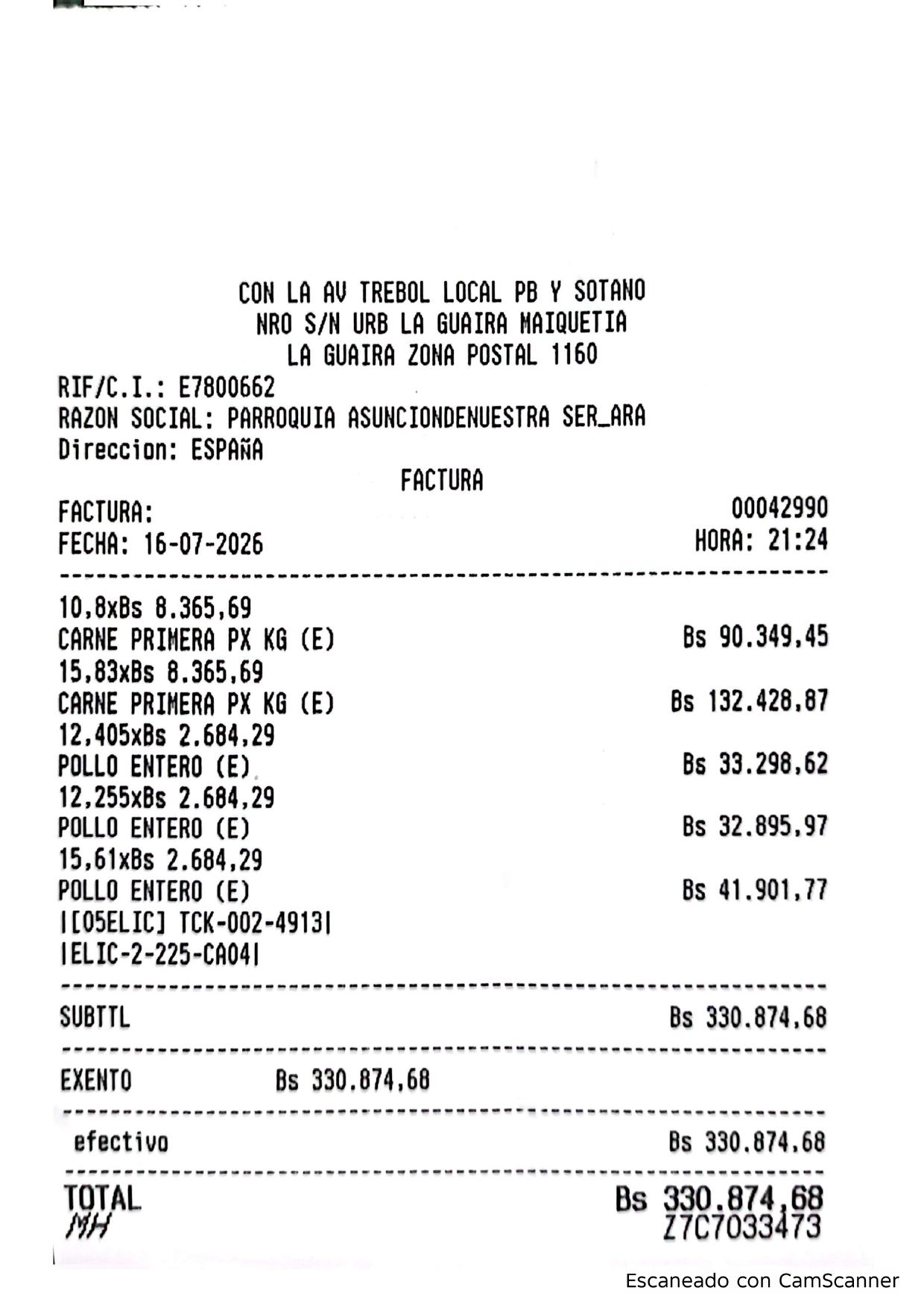 Factura de Euro Licores El Litoral