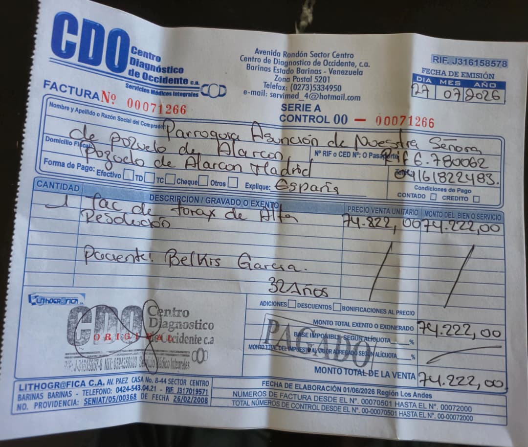 Factura del Centro Diagnóstico de Occidente