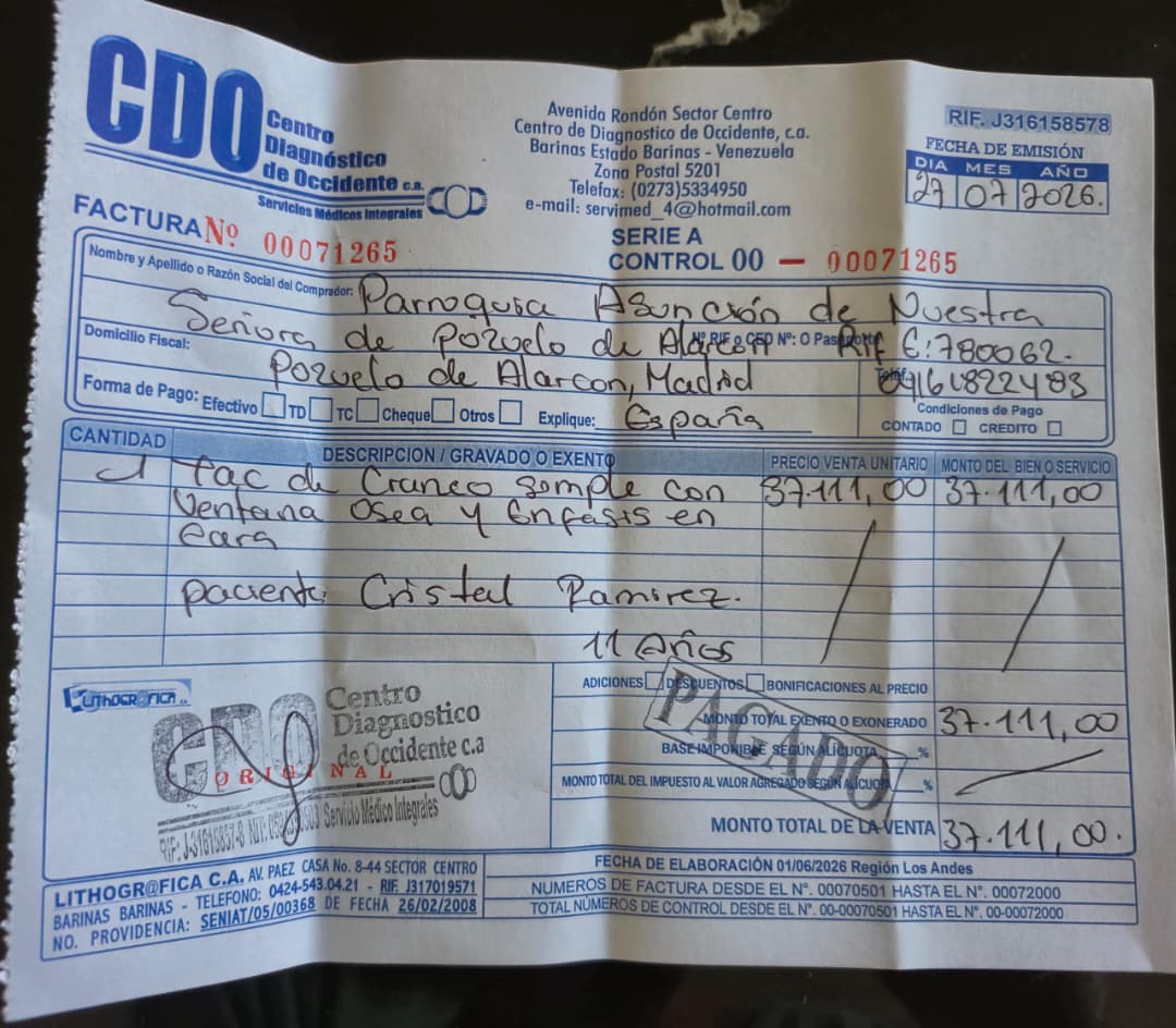 Factura del Centro Diagnóstico de Occidente